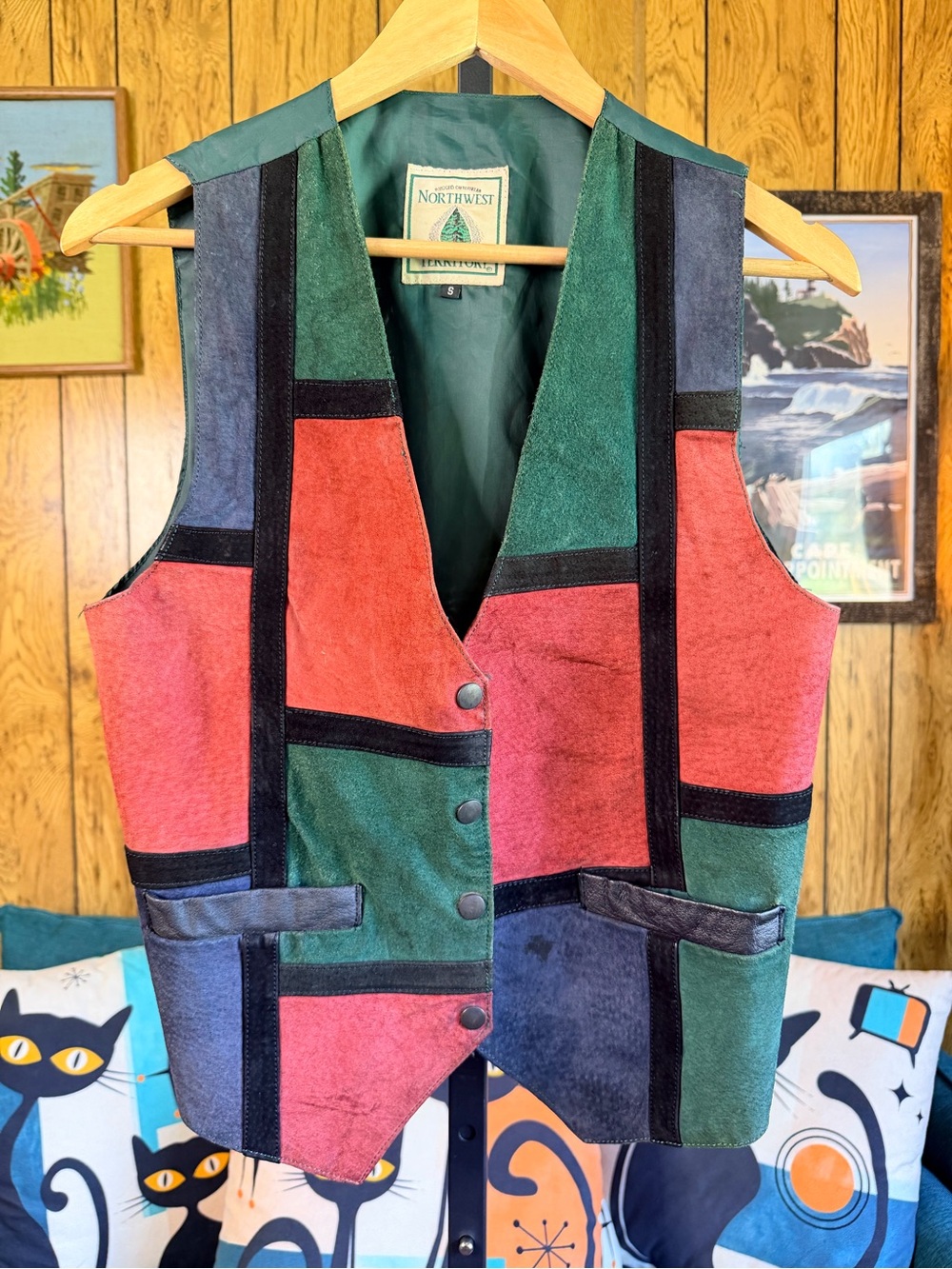 Vintage Northwest Territory Multicolor Suede Leather Patchwork Vest